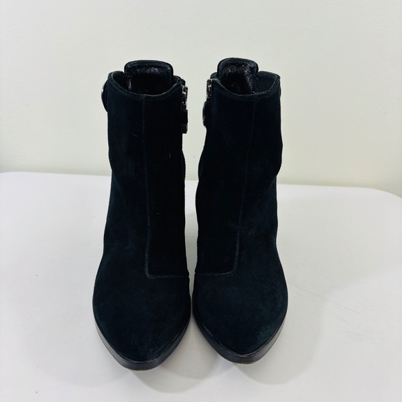 Alberto Fermani Women's Black Suede Heel Leather Ankle Boot Snap Italy Made 6.5 - Picture 2 of 9